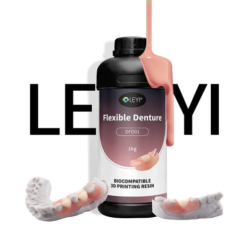 LEYI DFD01 Flexible Denture Base Resin Clear Pink 1kg Bottle with 3D Printed Flexible Dentures